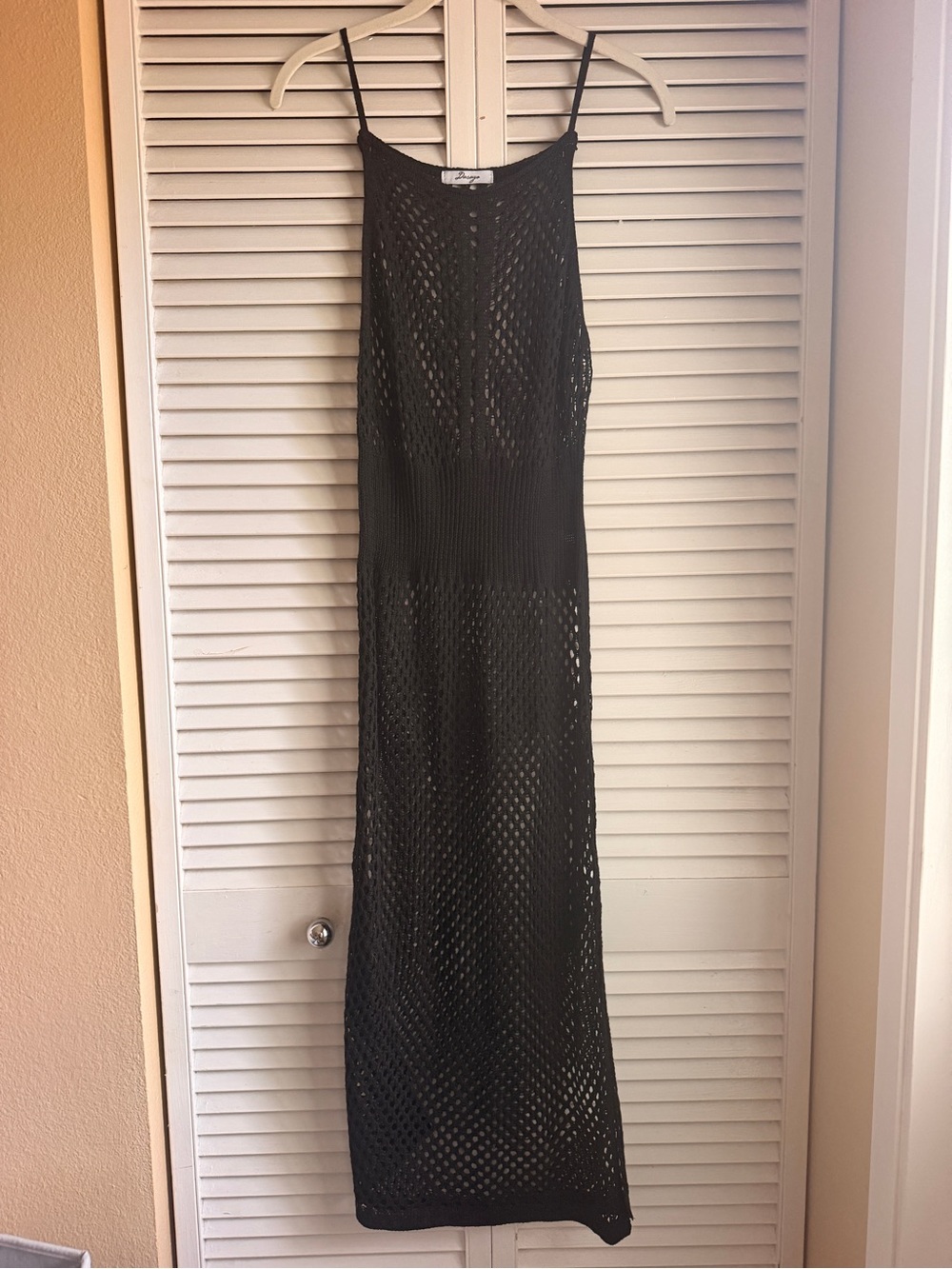 Black Crochet Maxi Cover Up Dress with Spaghetti Straps